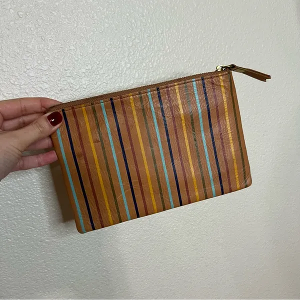 Madewell The Medium Leather Pouch Clutch Wristlet: Rainbow Striped Edition - Image 3