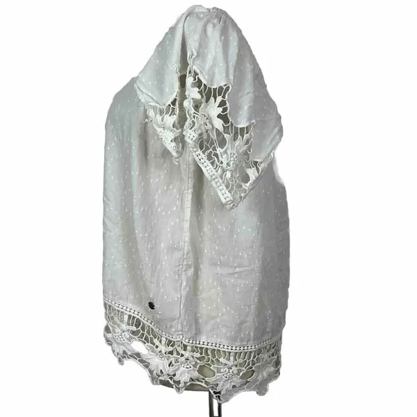 Roxy Crochet Lace Swiss Dot Top Womens Small White Off Shoulder Boho Peasant‎ - Image 5