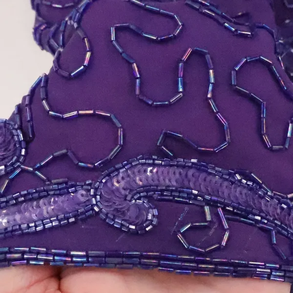 Vintage 80s Beaded Silk Gown Womens Size S Purple Sequin Formal Wedding FLAWS - Image 15