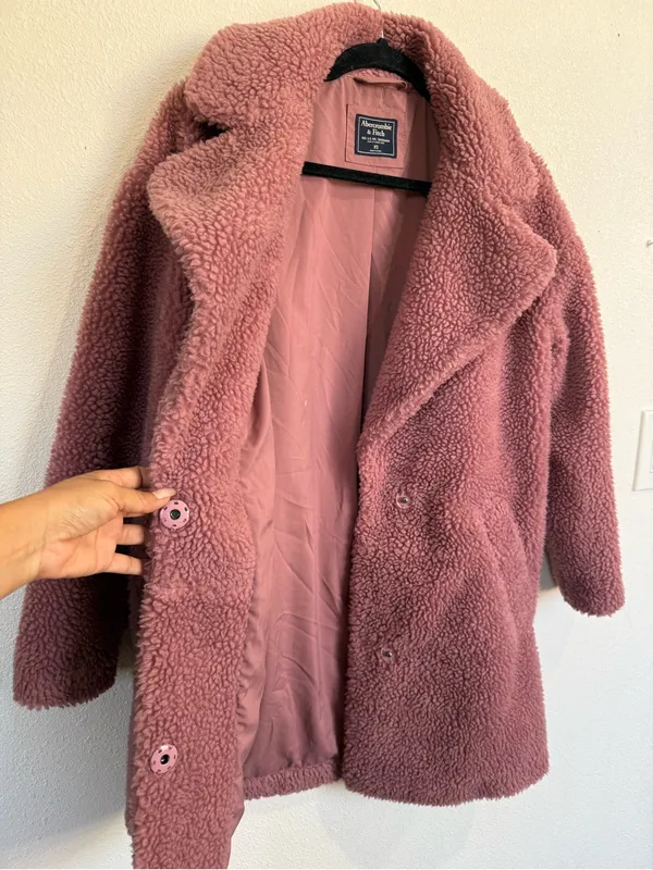 Abercrombie & Fitch Pink Teddy Sherpa Coat Xs Faux Fur Quiet Luxury Winter - Image 5