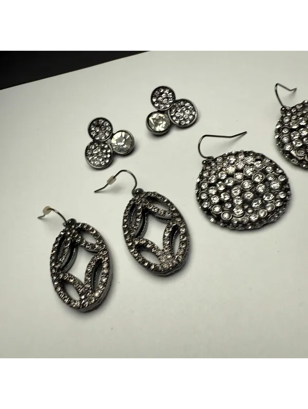 Rhinestone Dangle Drop / Stud Pierced Earrings Lot Of 3 Gunmetal Variety - Image 8