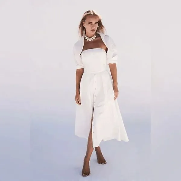 Free People Isley Long Sleeve 2-in-1 Button Down Cotton White Midi Dress XS NWOT - Image 12