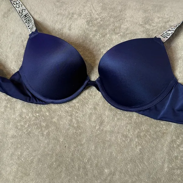 Victoria's Secret Very Sexy Push Up Bra Rhinestone Strap Womens 34A Navy Blue - Image 2