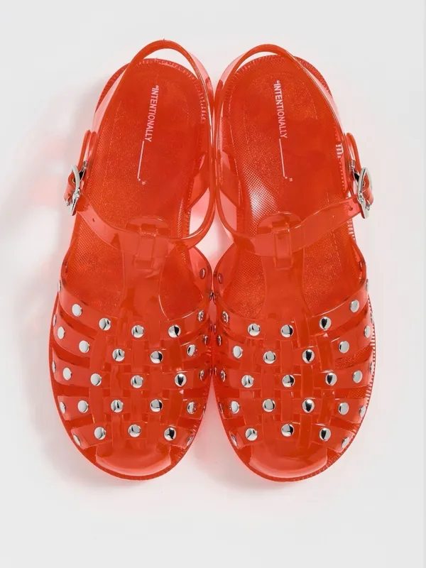 INTENTIONALLY BLANK Ellery Stud Jelly Sandals (Sz 9) Cherry Red NWT - Image 3