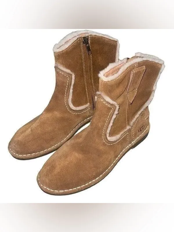 NWOT UGG Catica Chestnut Shearling Trim Suede Ankle Boots Size 8.5 EU 39.5 - Image 2