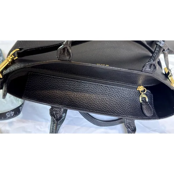 Lauren Ralph Lauren Andover Black Pebbled Tote Satchel Crossbody Bag Gold RLL - Image 8