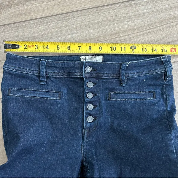 Free People Kaye Button Fly Mid Rise Flare Dark Wash Denim Jeans 28 - Image 8