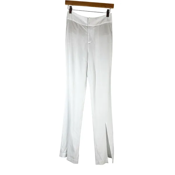 Alice + Olivia Jody Satin High-Waist Slit Front Pant White Size US 2 - Image 4