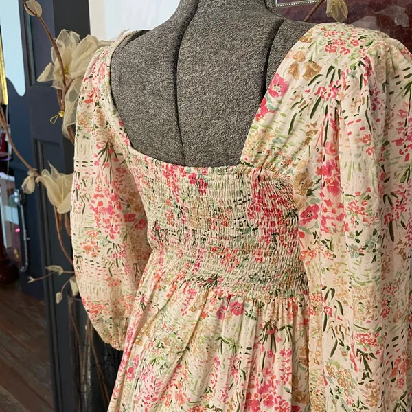 Meet Me In Santorini Floral Puff Sleeve Babydoll Cottagecore Mini Dress - XS 💚🎀 - Image 10