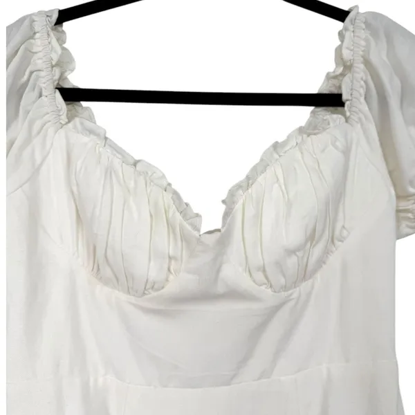 Selfie Leslie Milkmaid Ruched Bust Puff‎ Sleeve Mini Dress White Size Small - Image 6