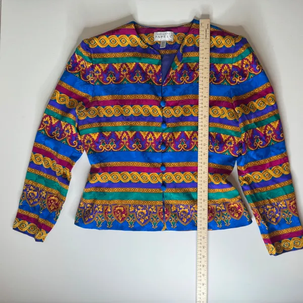Adrianna Papell VTG 100% Silk Baroque Blazer Jacket Size‎ 8 Colorful Maximalist - Image 10