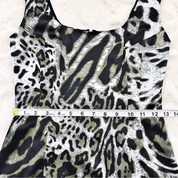 JAY GODFREY Leopard Print Satin Mini Dress‎ Sleeveless Black White Size 0 New - Image 11