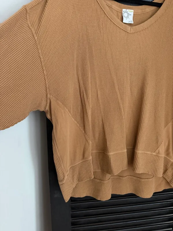 Offline by Aerie Wow Brown Waffle Knit Shirt Size L - Image 4