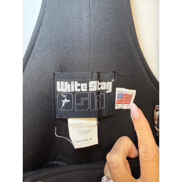 Vintage White Stag Ski Bibs Pants Black High Waisted Suspender Made USA Medium - Image 2
