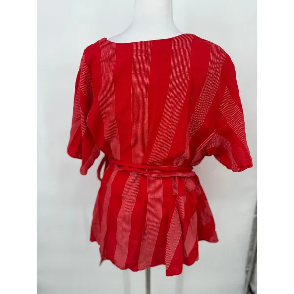 LOFT PLUS Wrap Top‎ Women 24 Red Striped Short Sleeve V-Neck Casual Peplum - Image 5