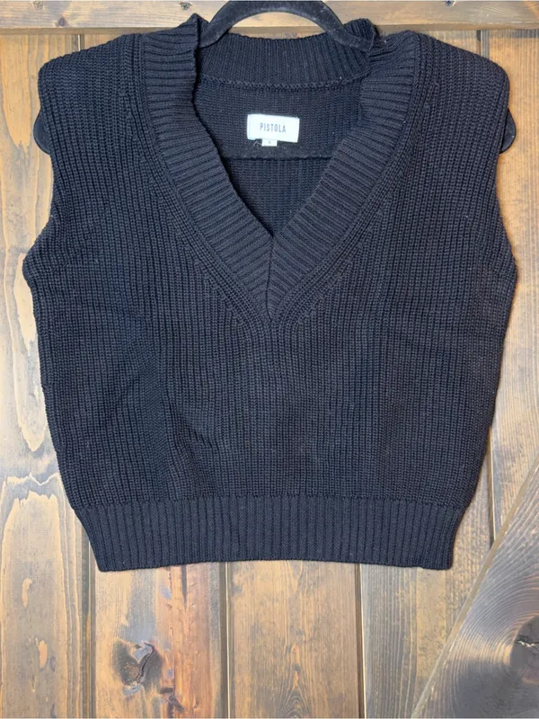 Pistola Bella Sleeveless Shoulder Pad Rib Knit Sweater Vest Minimalist Preppy S - Image 2