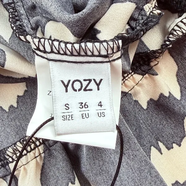 YOZY Women Leopard Print Mock Neck Ruched Ruffle Mini Dress Black Cream Small - Image 4