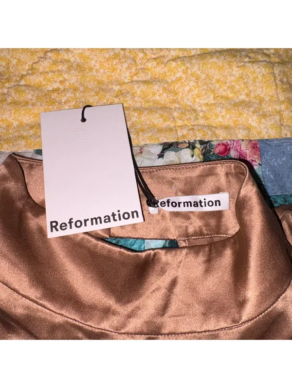 Reformation $278 Womans 12 NWT Kim 100% Silk Mock Neck Mini Dress Open Back - Image 4
