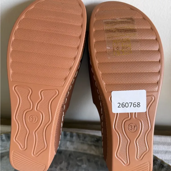 Women's NEW Wedge Slip On Tan Colored Open Toe Shoe #260768 - Image 7