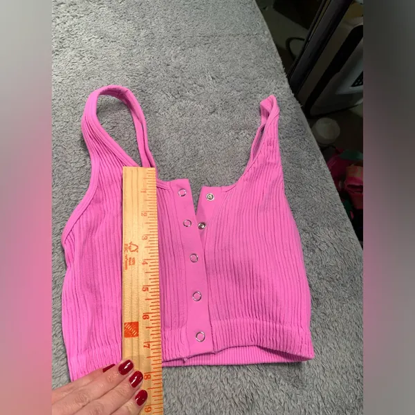 Aerie Pink Ribbed Button-Up Crop Top XS - Image 9
