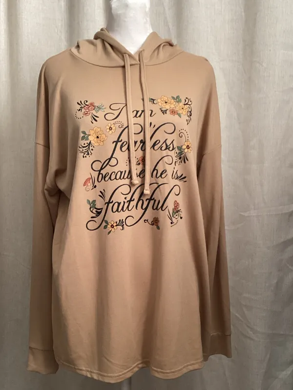 Cato Tan Hooded Crewneck Sweater with Floral Script - Image 2