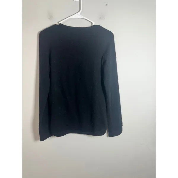 Sutton‎ Cashmere Womens Black Henley Scoop Neck Long Sleeve Sweater Small 100% - Image 4