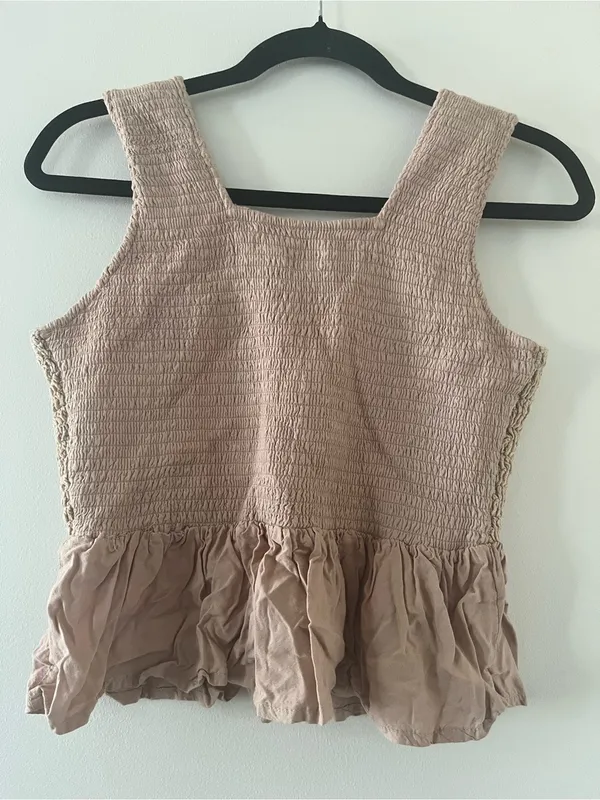 Japna Beige 100% Cotton Crochet Peplum Tank Top Large Cottagecore Coastal Euro Summer - Image 4