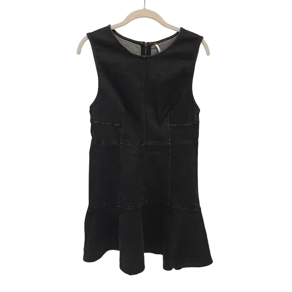 Free People Alex‎ Flare Denim Mini Dress Womens 6 Washed Black Grunge Ruffle New - Image 4