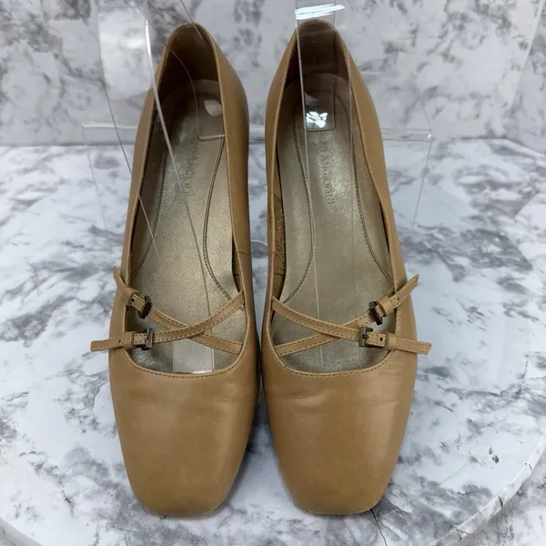 Enzo Angiolini Square Toe Ballet Flat Size 7.5 Camel Tan Leather Double Buckle - Image 10