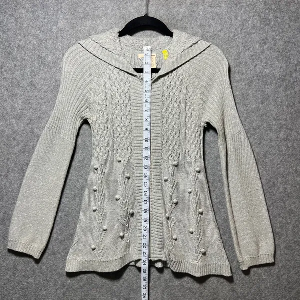 DKNY Jeans Cardigan Sweater Metallic Silver Cable‎ Knit Hooded Zip S - Image 3