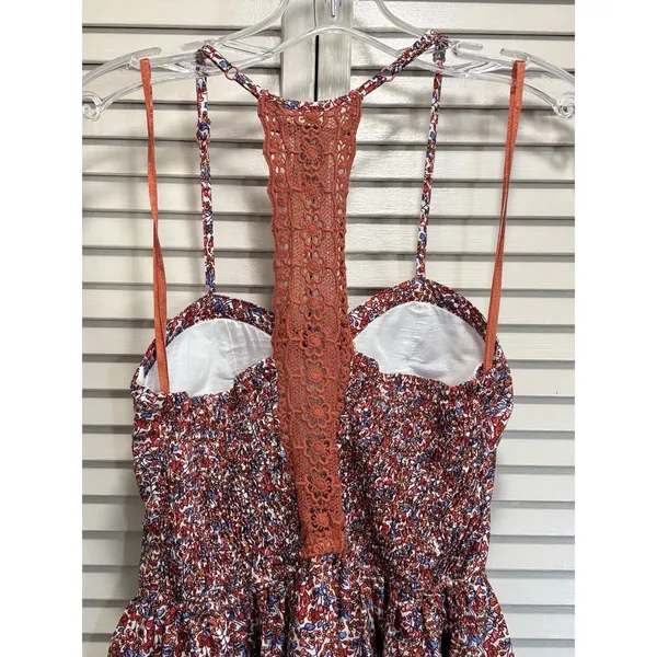 American Rag Floral Adj Straps Mini Sundress Size M Halter Crochet Molded Cups - Image 6