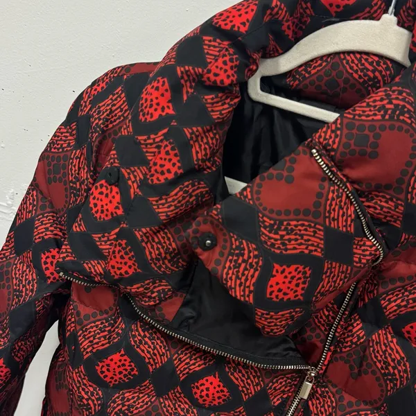 Desigual Heart Pattern‎ Down Feather Puffer Jacket High Neck Assymetric Zip - Image 6