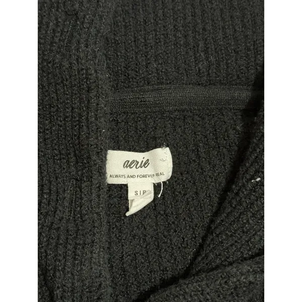 Aerie Women's Black Waffle Knit Button Mock Neck Sweater Size S‎ - Image 4