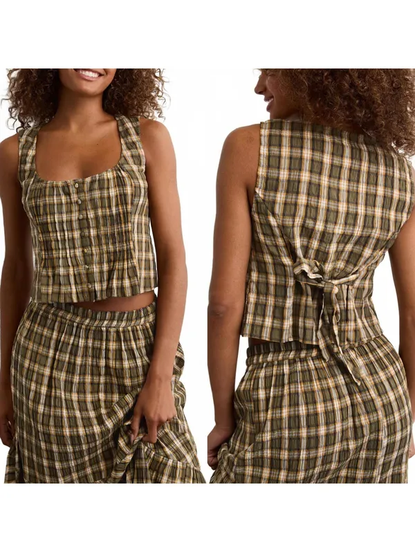 AE Pintuck Corset Tank Top American Eagle NWT Green Size Small - Image 2