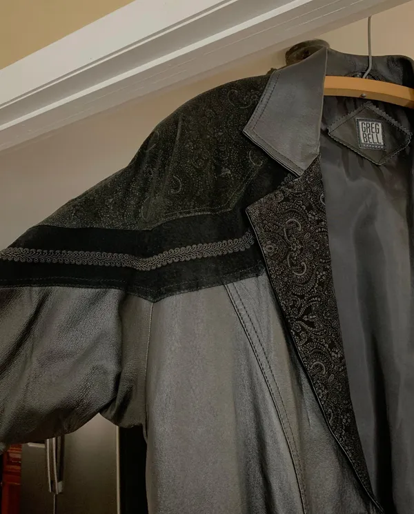 Greg Bell Leather Trench Coat Black - Image 2