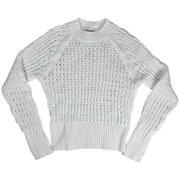 J. Crew Pointelle‎ Crewneck Sweater in White S BZ498 - Image 8