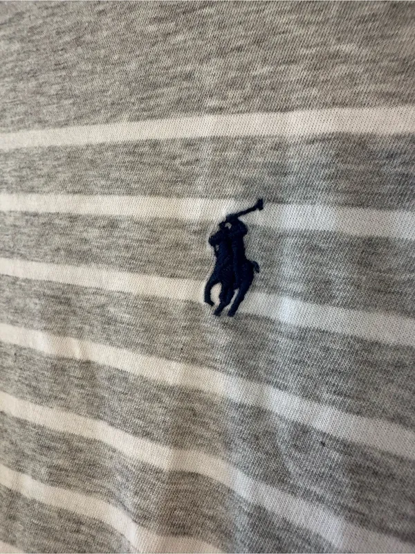 Polo by Ralph Lauren Gray and White Striped Midi Tee Dress - Image 4