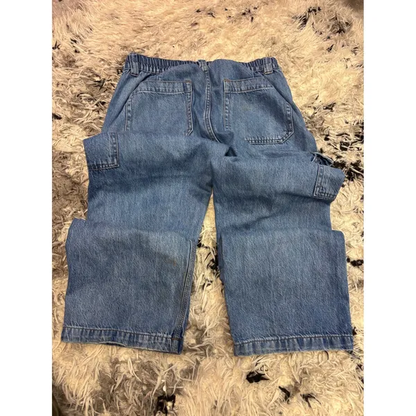 Aeropostale 90s Baggy Cargo Jeans Womens Large Blue Denim Elastic Waist Wide Leg - Image 2