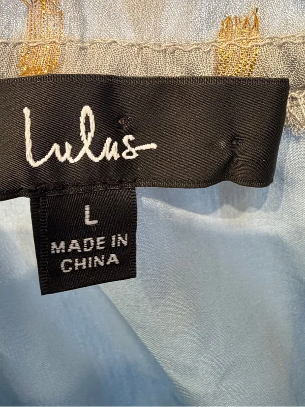 Lulus Women’s Touch of Glam Dusty Blue Dotted Off-the-Shoulder Mini Dress Size L - Image 5