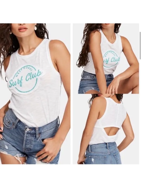 Free People Martine Surf Club Tank Graphic Slub Ivory‎ Combo XS NWT - Image 2