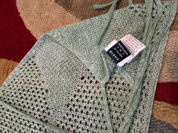 SHEIN Green Two Piece Crochet Sweater Matching Coverup Set Skirt Halter Top S - Image 4