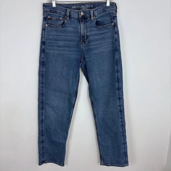 American Eagle Stretch 90s Straight Jean Medium Wash High Rise Classic Size 10 - Image 2