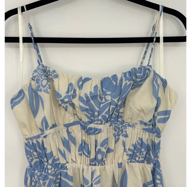 Indikah Blue White Floral Milkmaid Midi Maxi Dress Small Summer Boho Cottagecore - Image 3