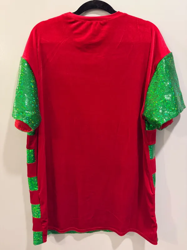 Fantastic Fawn Holly Jolly Striped Sequin Christmas Festive Oversized Top / Dress Red Green - Image 3