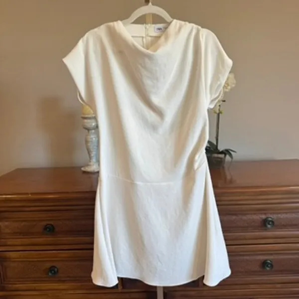Zara Draped Mini Dress White NWT Size M Paris Purchase - Image 2
