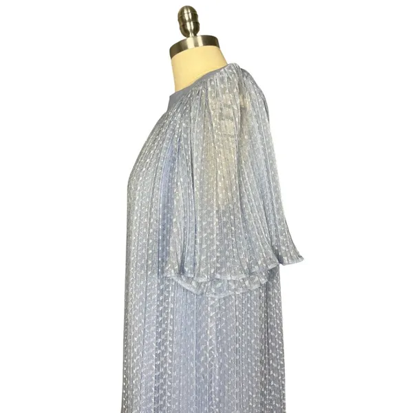 Vintage 80s Risa Ann Baby Blue Shimmer Pleated Tiered Dress S/M - Image 3