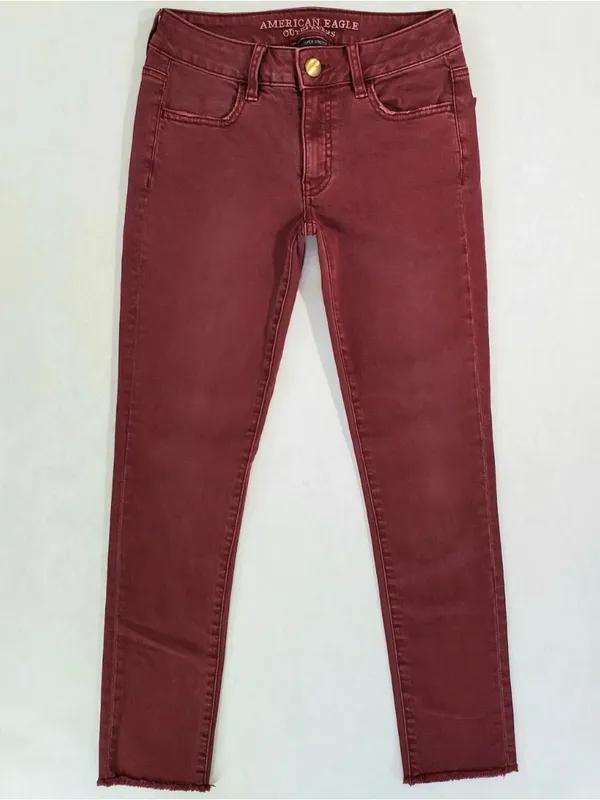American Eagle Outfitters Maroon Red Super Stretch Jeggings Crop Jeans - Image 3