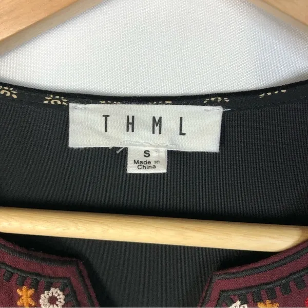 THML Black Velvet Floral Embroidered Long Sleeve Mini‎ Dress S - Image 5