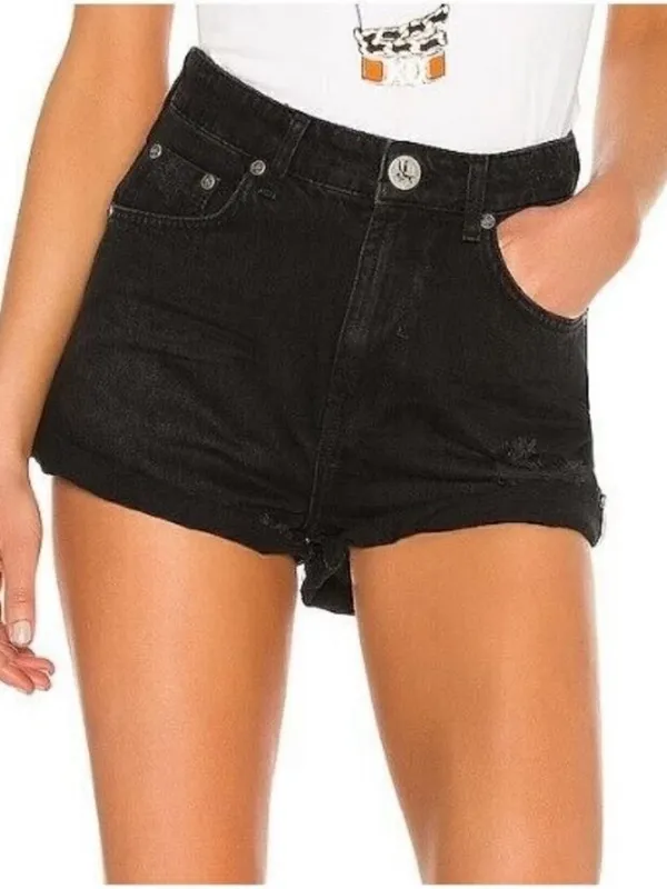 One x One Teaspoon Black Anchor Bandits Denim Shorts Size 24 - Image 11