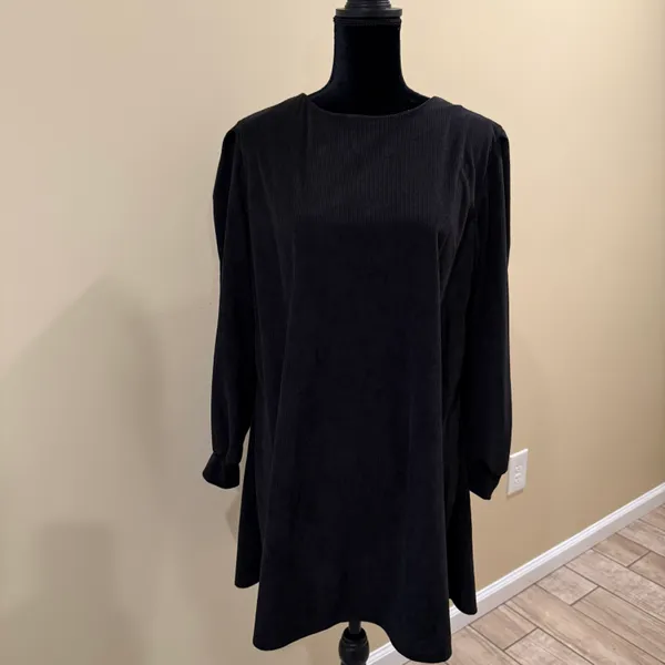 Midi dress fit and flare dress long sleeve A-line mini dress corduroy crew neck - Image 6